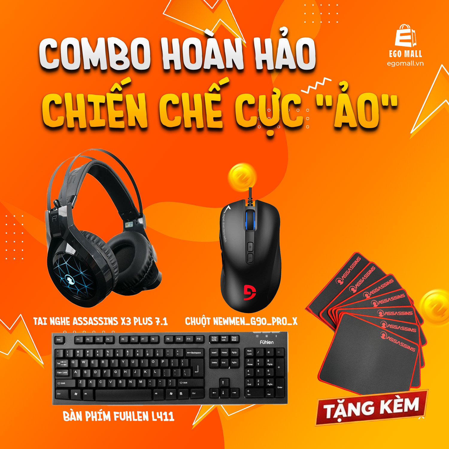 Combo hoàn hảo (Bàn phím fuhlen L411+Chuột fuhlen G90 Pro-X+ Tai nghe gaming assassins X3 Plus 7.1)