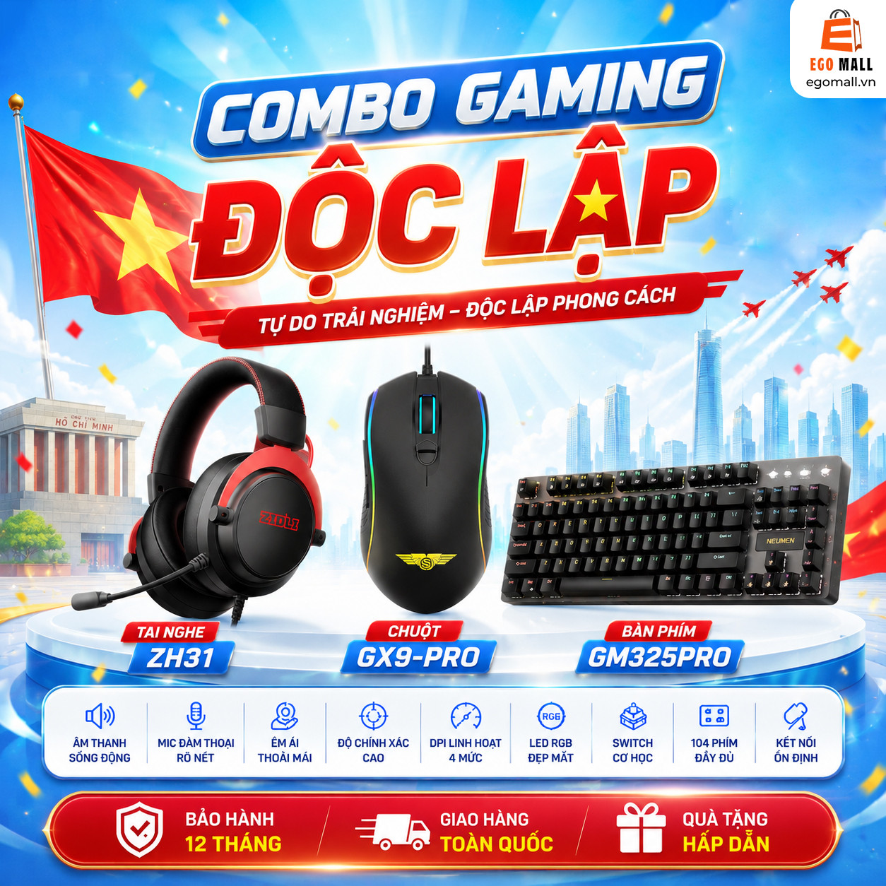 COMBO GAMING ĐỘC LẬP ( Tai nghe gaming zidli ZH31 + Chuột gaming Newmen GX9-Pro + Bàn phím gaming Newmen GM325pro )