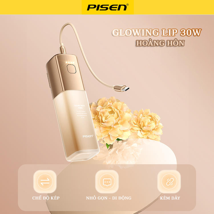 Sạc dự phòng PISEN GLOWING LIP 30W – Thỏi Son Năng Lượng