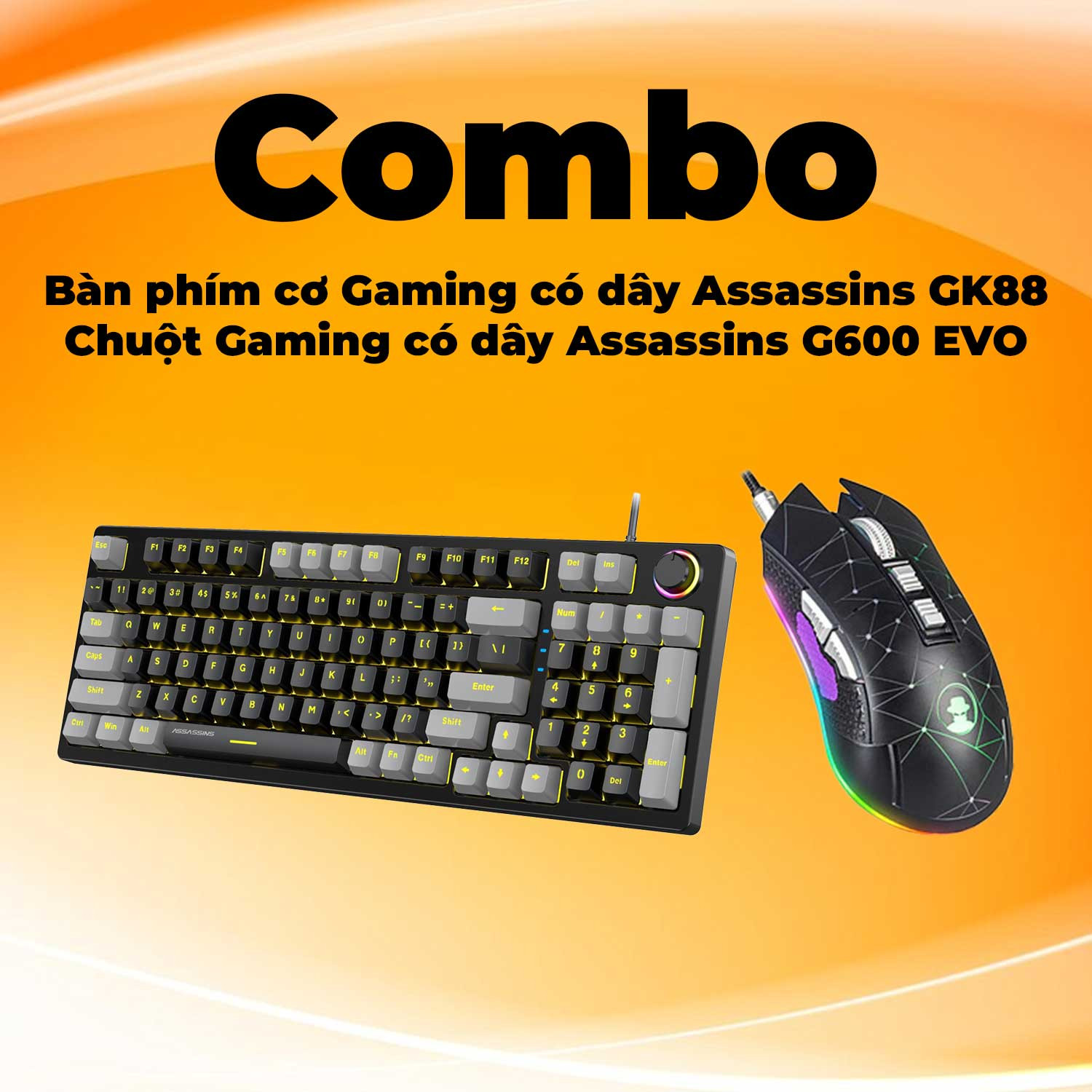 Combo bàn phím cơ Gaming có dây Assassins GK88 + Chuột Gaming có dây Assassins G600 EVO